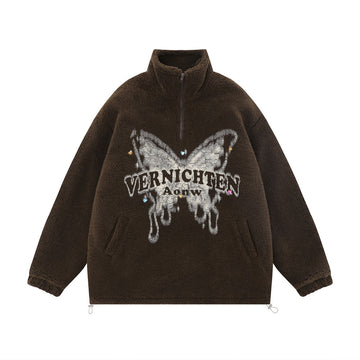 Butterfly Print Lamb Wool Sweatshirt Men