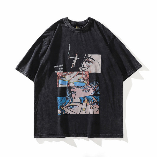 High Street Distressed Washed Cartoon Print Short Sleeve T-Shirt