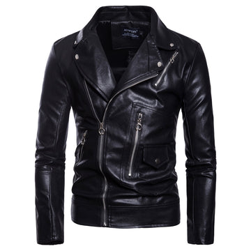 Men's Motorcycle Multi Zip Leather Coat