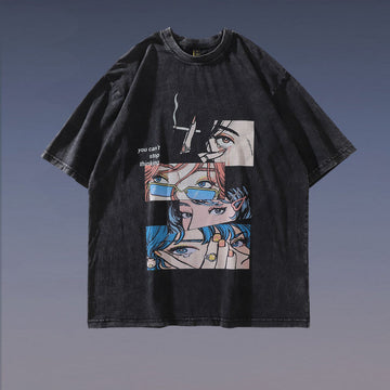 High Street Distressed Washed Cartoon Print Short Sleeve T-Shirt