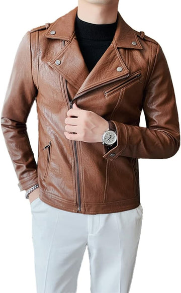 Men's Brown Moto Biker Leather Jacket