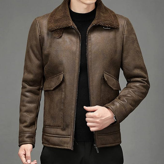 Distressed Brown Sheepskin Leather Jacket