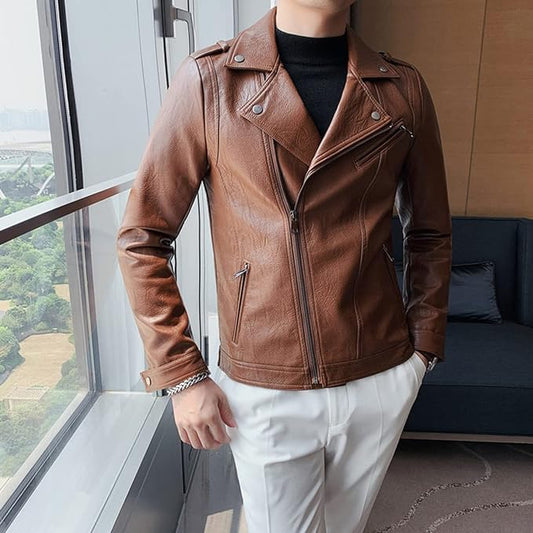 Men's Brown Moto Biker Leather Jacket