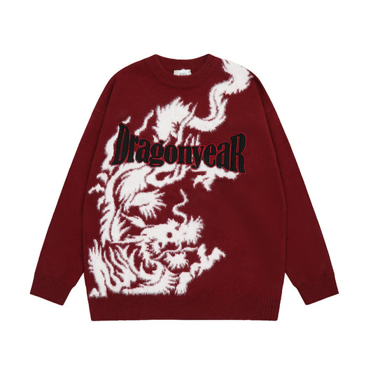 Dragon Pattern Jacquard Letter Embroidered Knitwear