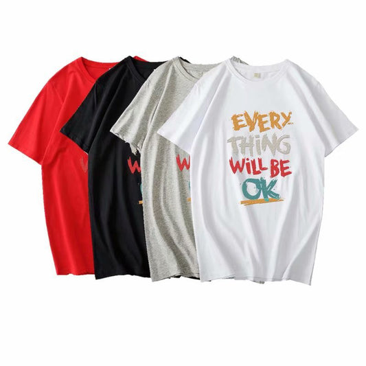 Half Sleeve Red T-Shirt Loose Short Sleeve Men's Top