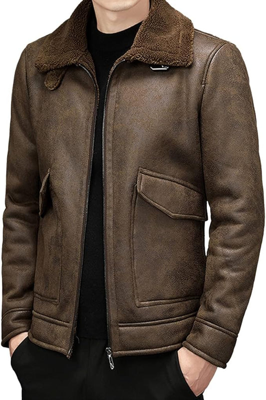 Distressed Brown Sheepskin Leather Jacket