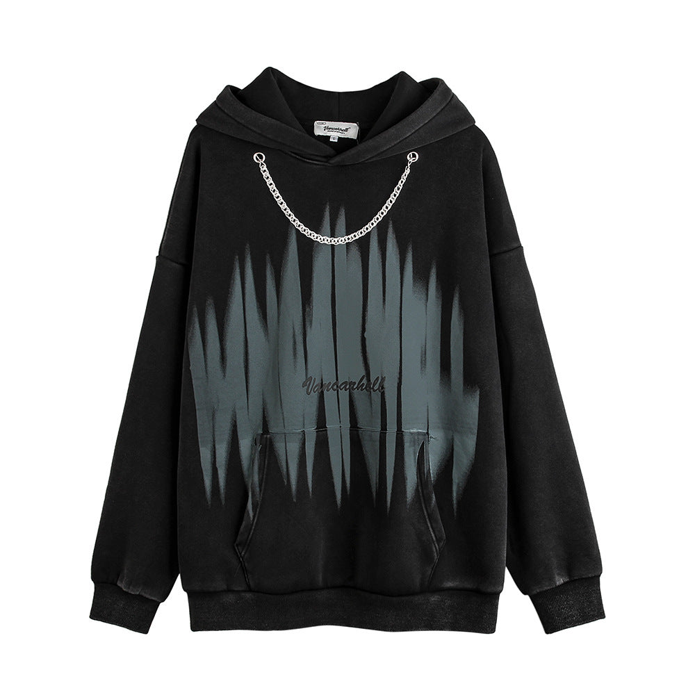 Abstract Graffiti Printing Brushed Hoody Men