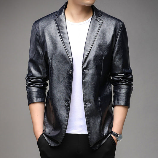 Men's Pu Leather Jacket For Young And Middle-aged Men's Casual Dad